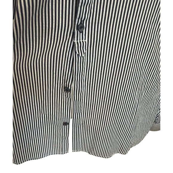 H&M Blue White Striped Long Roll Tab Sleeve Button Up Tunic Women's Sz L - Picture 9 of 12